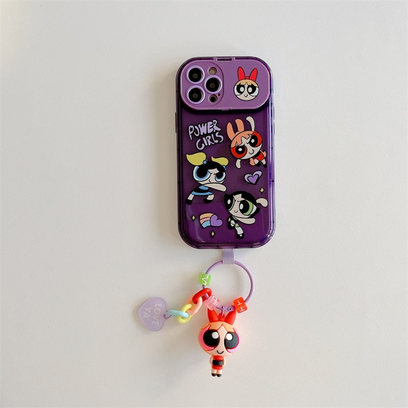 Cute Cartoon Pendant Flip Mirror Phone Case For iPhone 14 13 12 11 Pro Max 14 Plus Soft Silicone Cover For iphone 14pro Funda