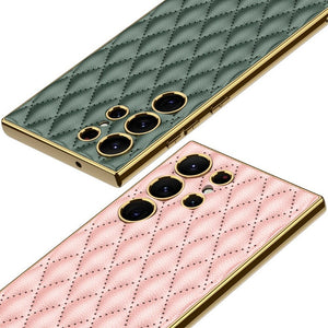 For Samsung Galaxy S23 Ultra Plus Case Elegant Electroplated Plain Leather Soft Silicone Shockproof Protection Cover Accessories