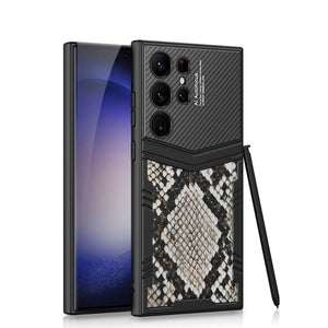 Python Carbon Fibre Case For Samsung Galaxy S23 Ultra Plus Electroplated Plain Leather Crocodile Cover Anti-knock luxury Cases For Galaxy