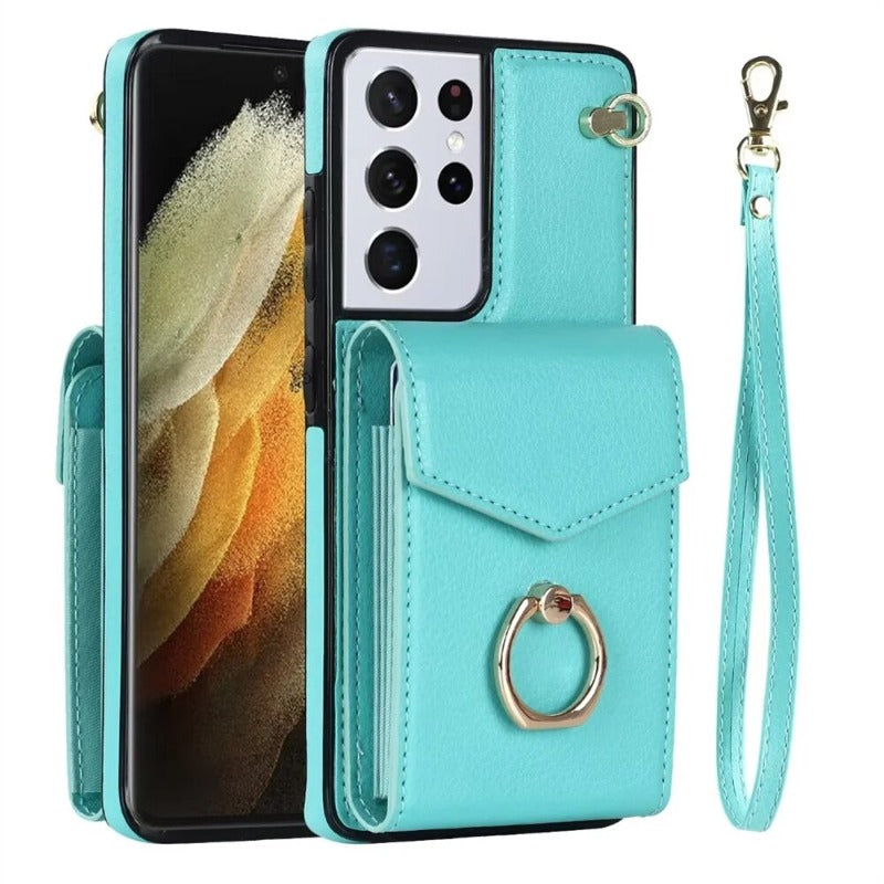 Ring Stand Phone Case For Samsung Galaxy S23 S22 Ultra Plus Leather Cover with RFID Blocking Card Slot Holder
