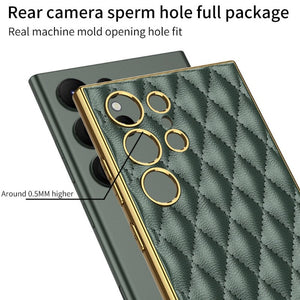 For Samsung Galaxy S23 Ultra Plus Case Elegant Electroplated Plain Leather Soft Silicone Shockproof Protection Cover Accessories