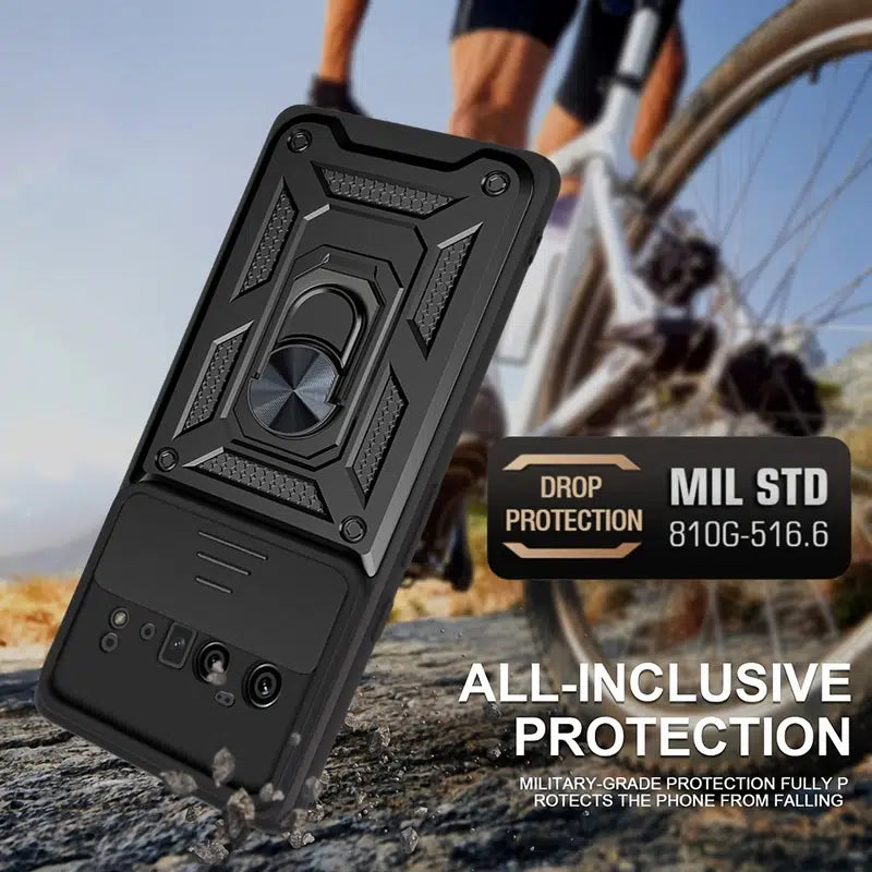 Phone Protective Case For Google Pixel 6 /Pixel 6 Pro With 360° Rotating Ring Holder Anti-Fingerprint Wear-Resistant Drop Sliding Window Design For Protecting Camera