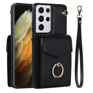 Ring Stand Phone Case For Samsung Galaxy S23 S22 Ultra Plus Leather Cover with RFID Blocking Card Slot Holder