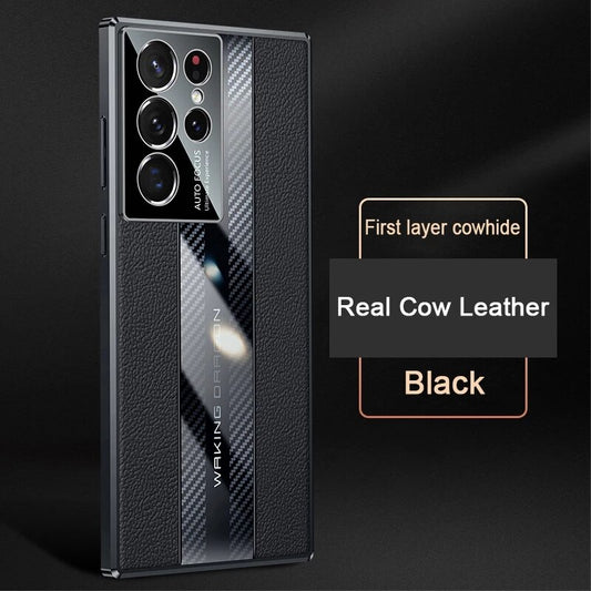 Luxury Carbon Fiber Genuine Leather Phone Case For Samsung Galaxy