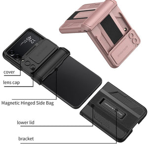 Magnetic Hinge Protection Slide Lens Cover For Samsung Galaxy Z Flip4 Case Shockproof Armor Hard Cover with Bracket