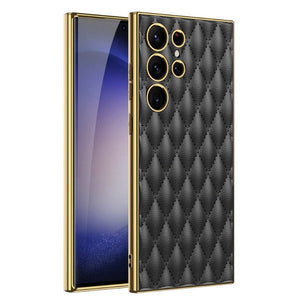 For Samsung Galaxy S23 Ultra Plus Case Elegant Electroplated Plain Leather Soft Silicone Shockproof Protection Cover Accessories