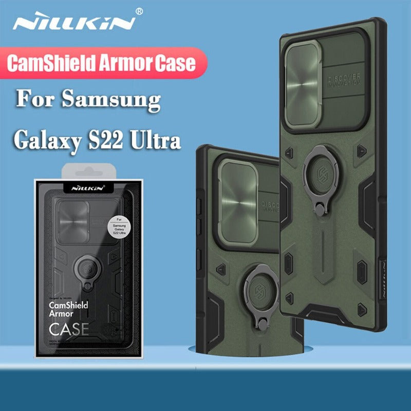 Galaxy S22 Ultra Case, Galaxy S21 Ultra CaseNillkin Camshield Armor for Samsung Galaxy S22 Samsung Galaxy S21 Ultra case with Camera Protection Cover with Kickstand Ring Holder - S22 Ultra Rugged Matte Military Grade Case 6.8’’