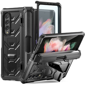 Magnetic Hinge Slide Pen Slot Case For Samsung Galaxy Z Fold 3 4 5G Stand Case Built in Film Armor Bracket Cover for Fold3 Case