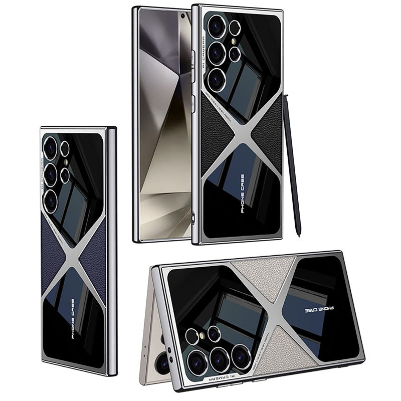 Electroplated Plain Leather Phone Case for Samsung Galaxy S24 S25