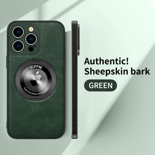 Sheepskin Leather Magsafe Holder Case With Rotating Bracket For iPhone