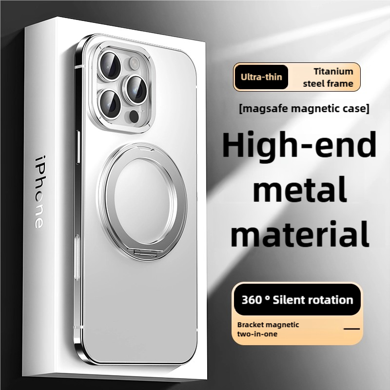 Ultra-thin Titanium Steel Frame MagSafe Phone Case With 360 Silent Rotation For IPhone