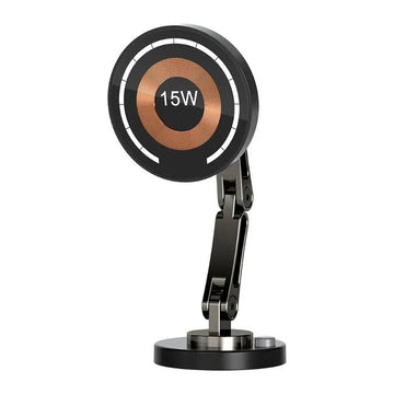 15W Magnetic Car Wireless Charger 360 Rotation 2in1 Aluminum Alloy Foldable Stand