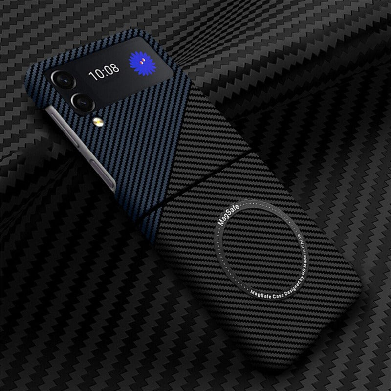 For Samsung Z Flip 4 Case Business Carbon Fiber Magnetic Magsafe Phone Cases for Samsung Galaxy Z Flip 3 4 5G Hard PC Back Cover