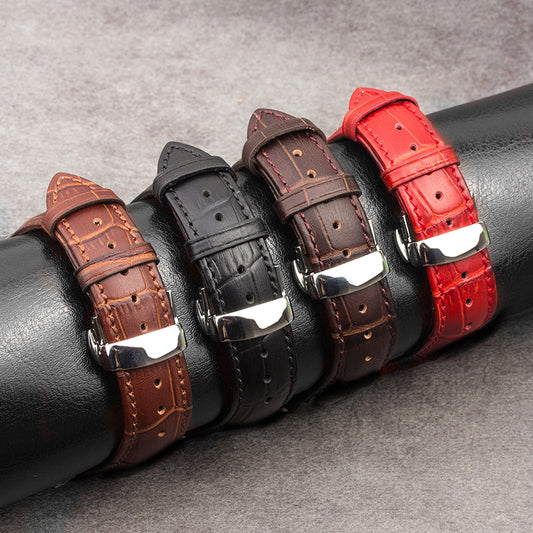 Waterproof Real Leather Steel Butterfly Buckle Watchband For Apple Watch 123