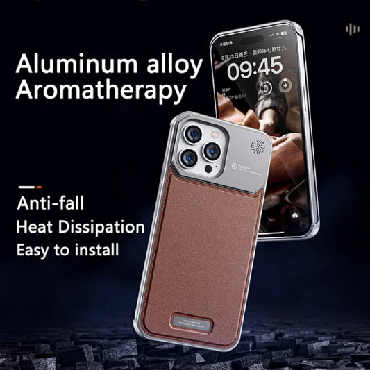 2in1 Aluminum Alloy Aromatherapy Magnetic Perfume Cooling Leather Phone Case For iPhone