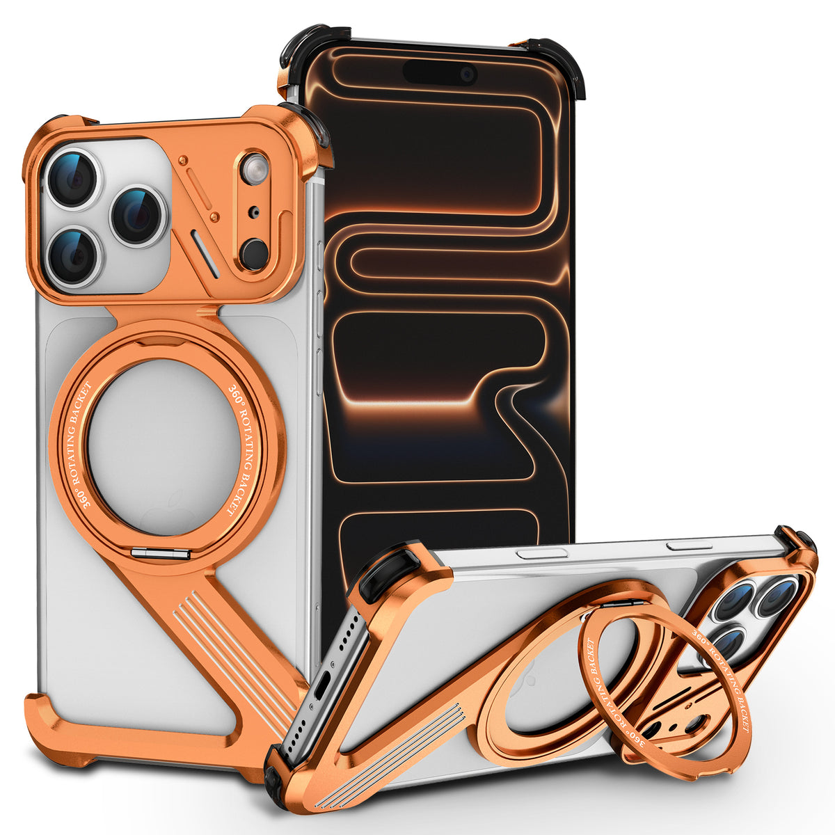 Hollow Heat Dissipation Titanium Alloy Frameless Phone Case With Magnetic Kickstand For iPhone