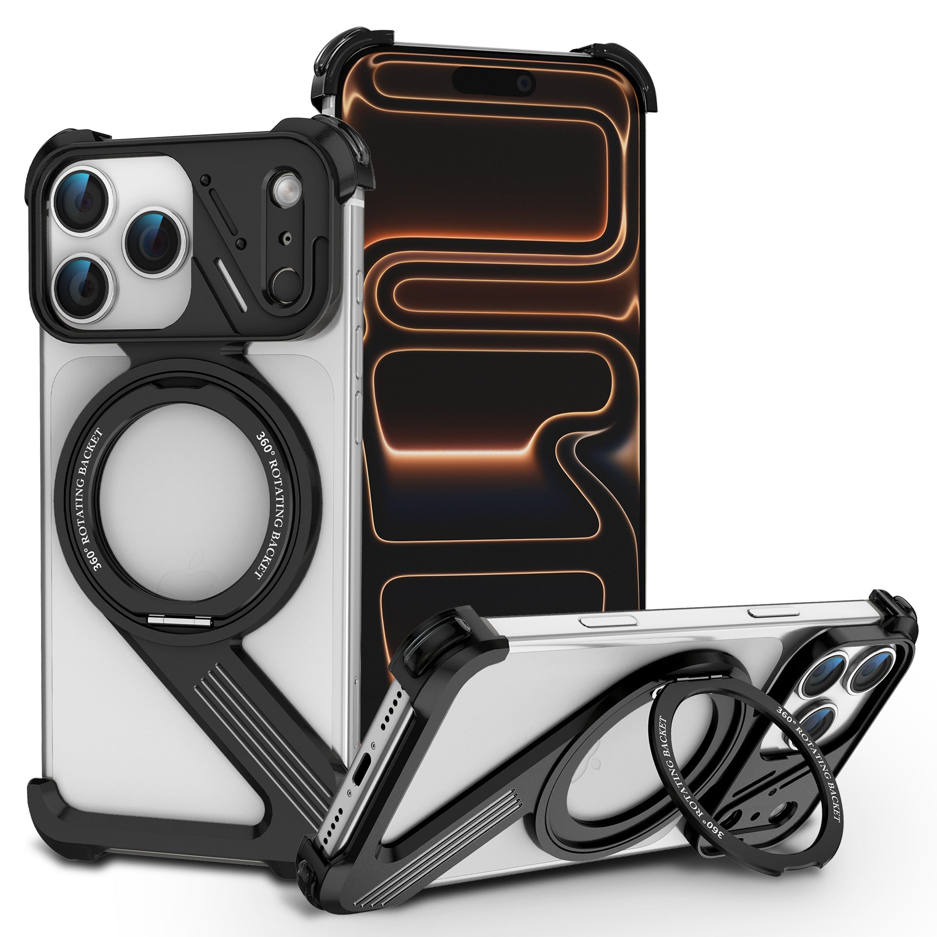 Hollow Heat Dissipation Titanium Alloy Frameless Phone Case With Magnetic Kickstand For iPhone