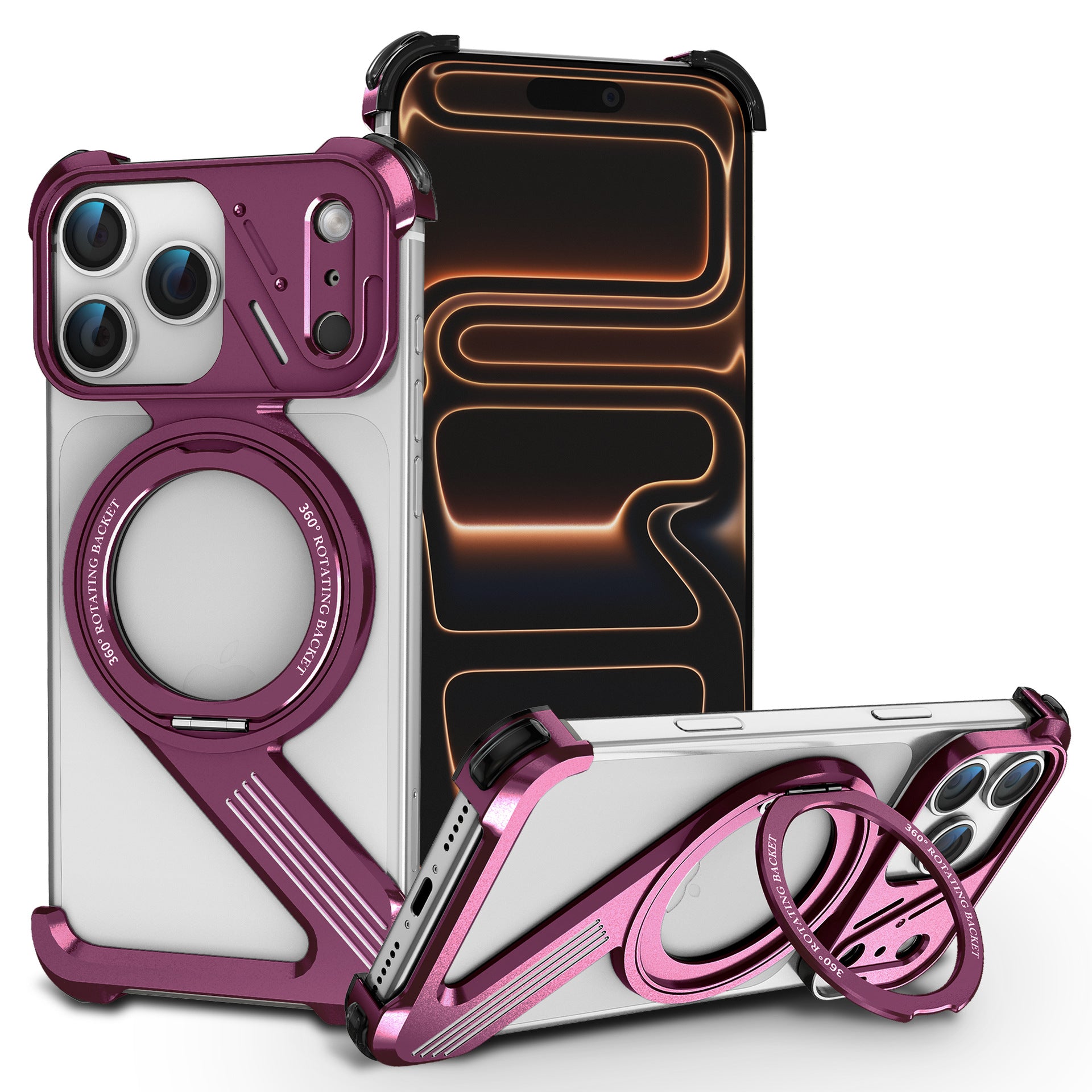 Hollow Heat Dissipation Titanium Alloy Frameless Phone Case With Magnetic Kickstand For iPhone