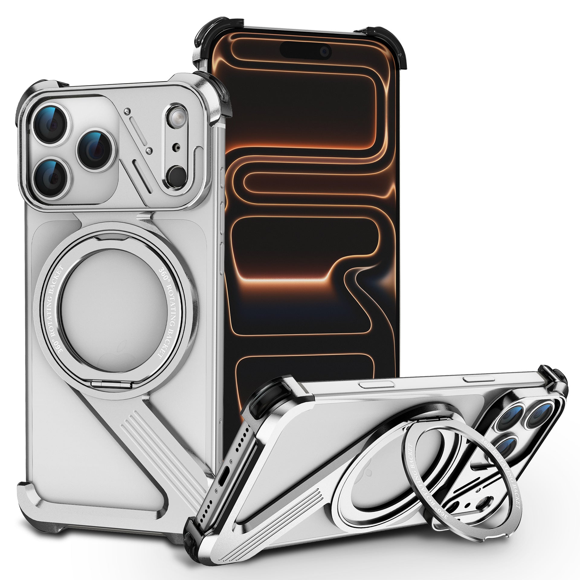 Hollow Heat Dissipation Titanium Alloy Frameless Phone Case With Magnetic Kickstand For iPhone