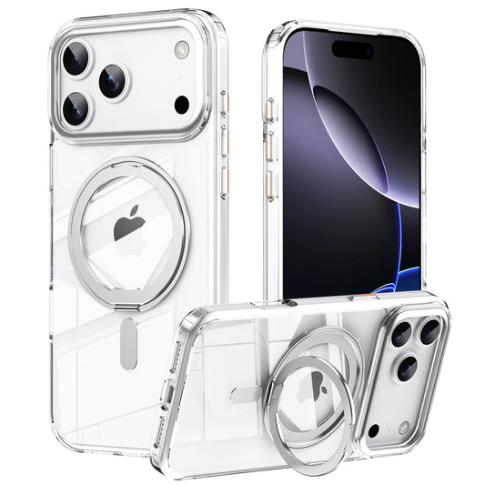 2025 New Transparent 360° Rotating Bracket Shockproof Magnetic Phone Case For iPhone