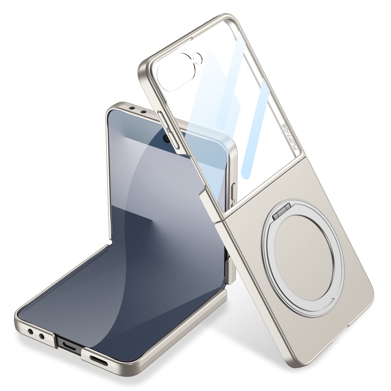360° Rotation Ring Magnetic Stand With Tempered Protective Film Phone Case For Samsung Z Flip 7
