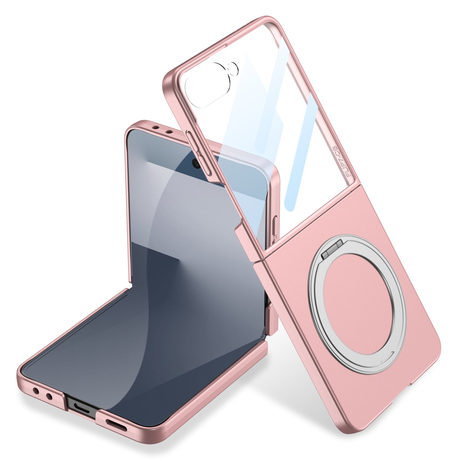 360° Rotation Ring Magnetic Stand With Tempered Protective Film Phone Case For Samsung Z Flip 7