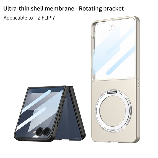 360° Rotation Ring Magnetic Stand With Tempered Protective Film Phone Case For Samsung Z Flip 7