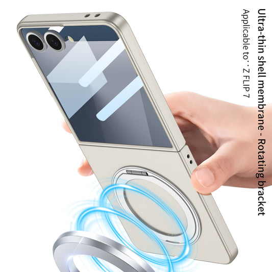 360° Rotation Ring Magnetic Stand With Tempered Protective Film Phone Case For Samsung Z Flip 7
