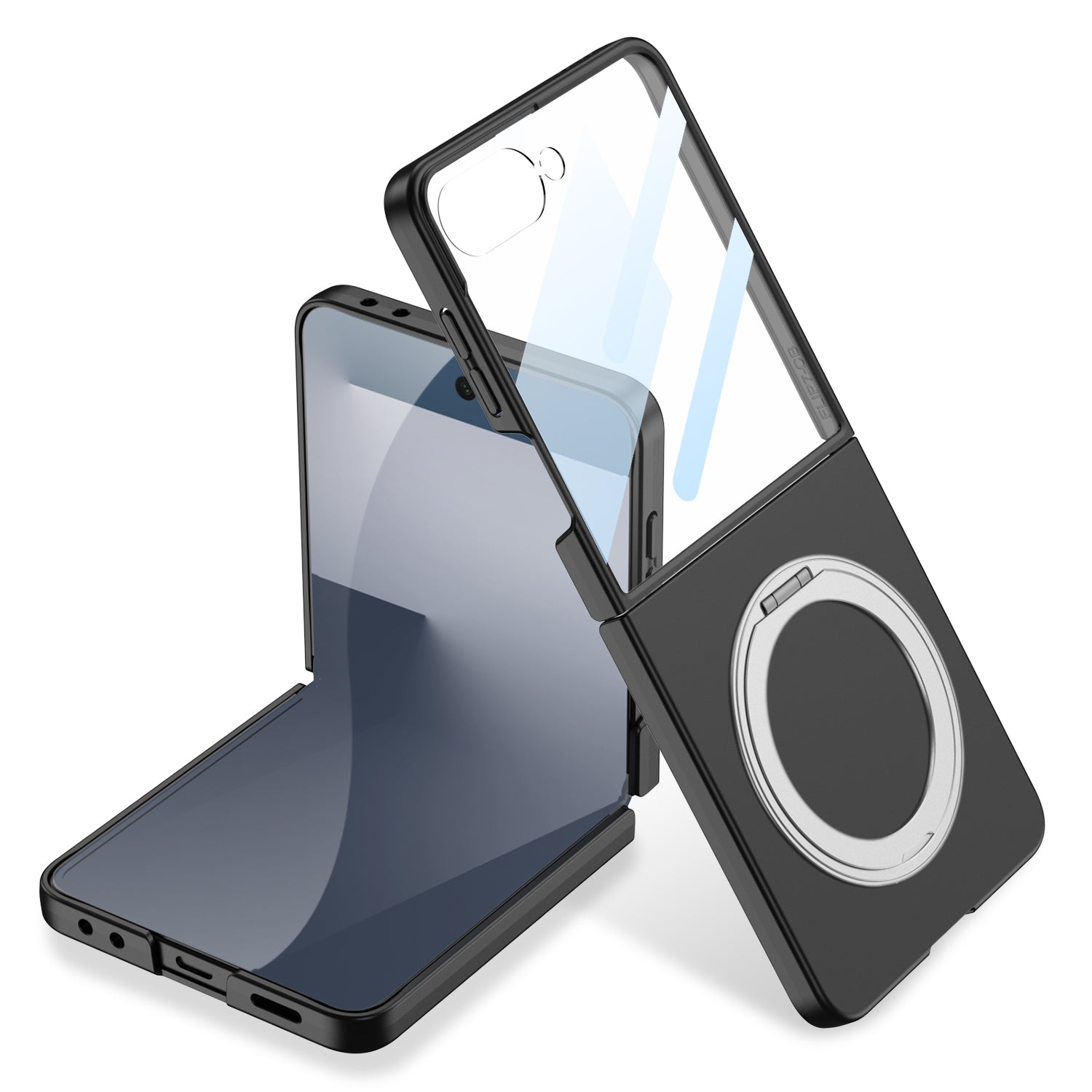 360° Rotation Ring Magnetic Stand With Tempered Protective Film Phone Case For Samsung Z Flip 7