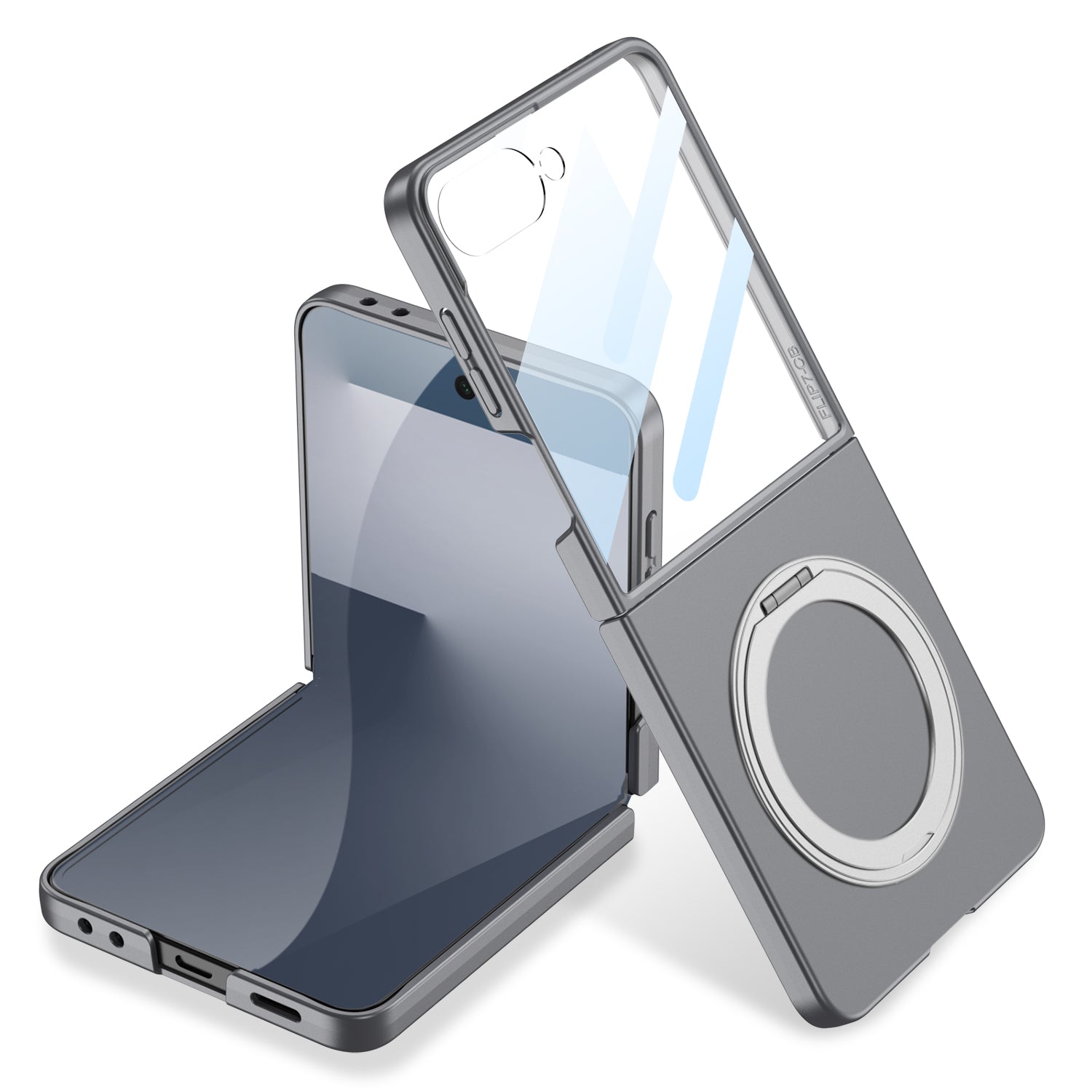 360° Rotation Ring Magnetic Stand With Tempered Protective Film Phone Case For Samsung Z Flip 7