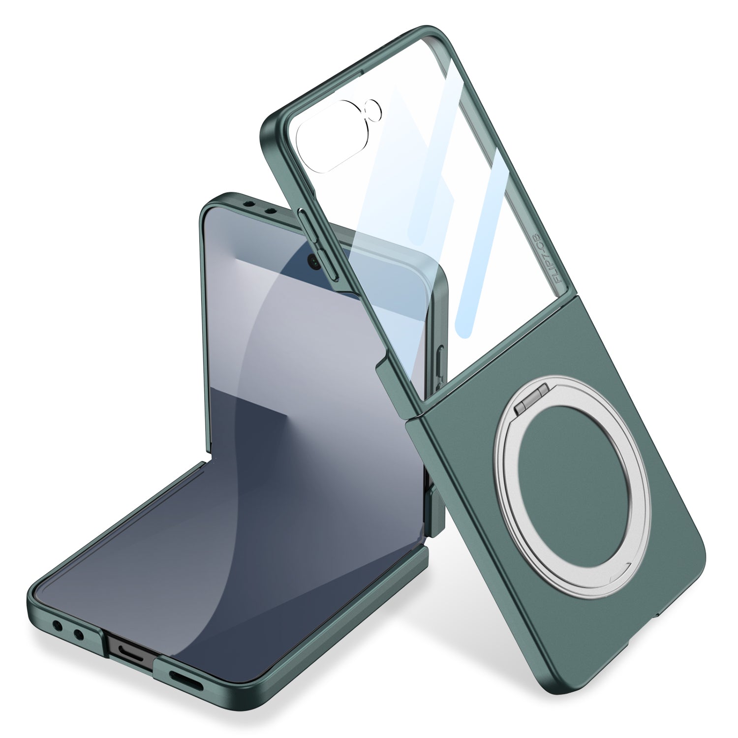 360° Rotation Ring Magnetic Stand With Tempered Protective Film Phone Case For Samsung Z Flip 7