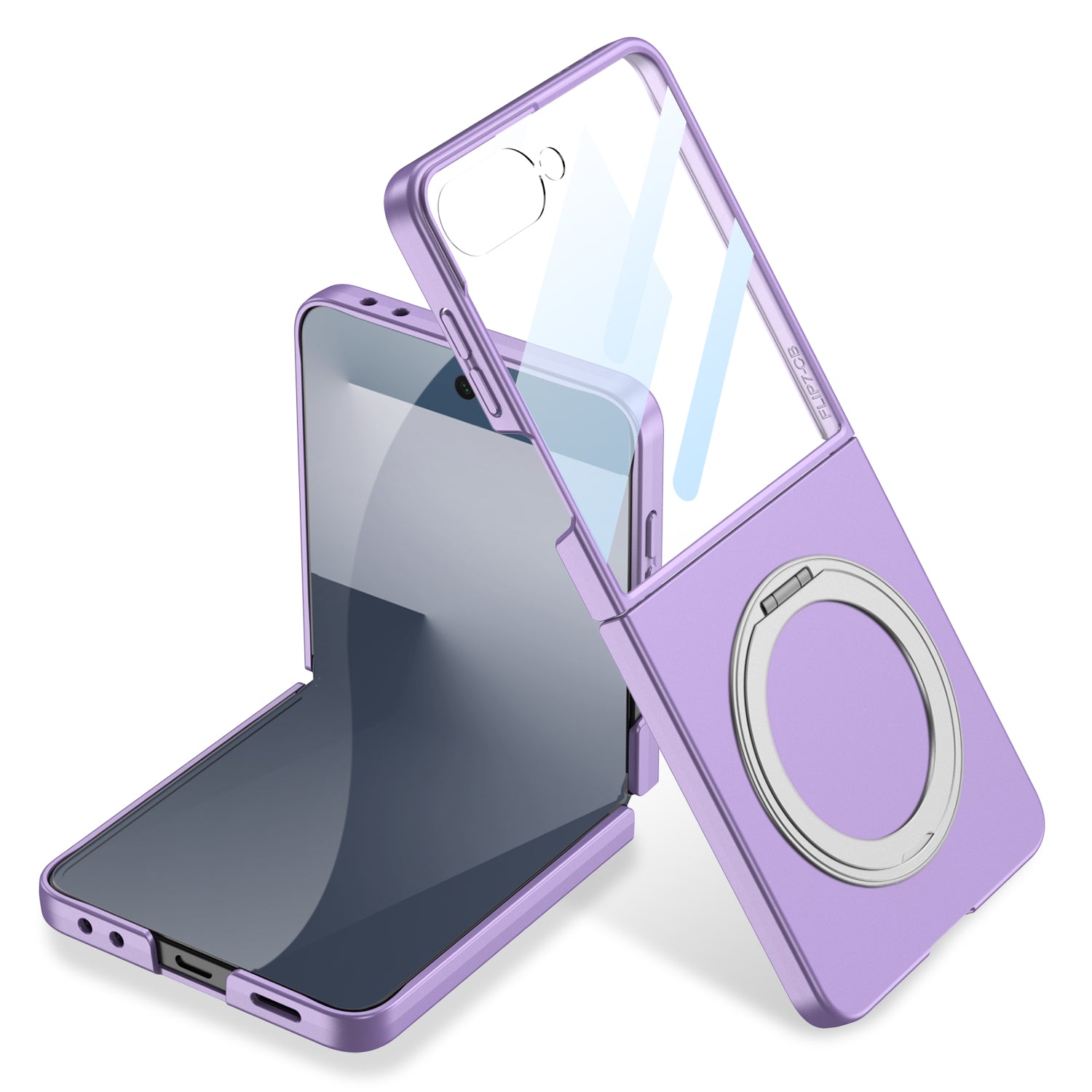 360° Rotation Ring Magnetic Stand With Tempered Protective Film Phone Case For Samsung Z Flip 7
