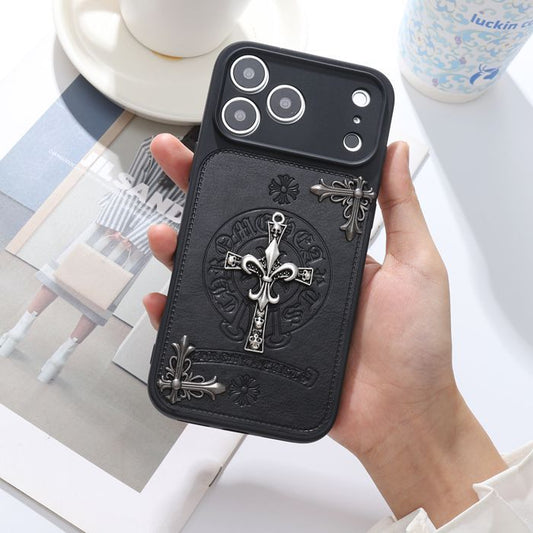 3D Metal Leather For Chrome Hearttt Cross Phone Case For iPhone