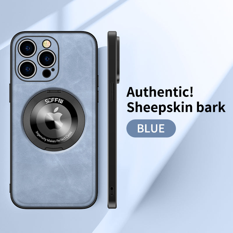 Sheepskin Leather Magsafe Holder Case With Rotating Bracket For iPhone