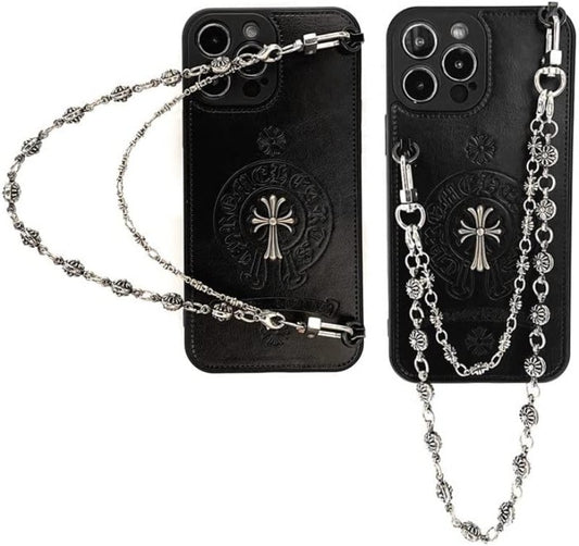 Cross Gothicism Style PU Leather Chrome Phone Case For iPhone