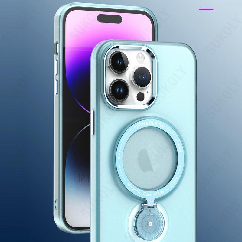Multifunction Magnetic Wireless Charge Case With 360 Rotation Stand For iPhone 14 13 Pro Max Plus For Magsafe TPU PC Metal Stand Cover Skin