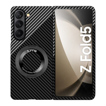 Magnetic  Carbon Fiber Phone Case With Roating Ring Bracket For Samsung Galaxy Z Fold5