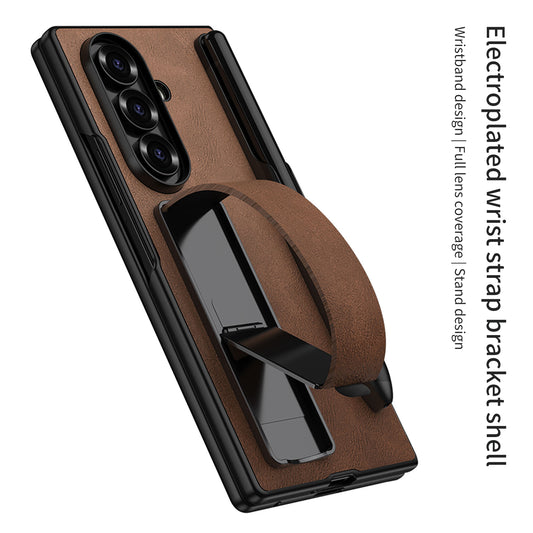Adjustable Electroplated Wrist Strap Bracket Phone Case With Pen Slot For Samsung Galaxy Z Fold 7