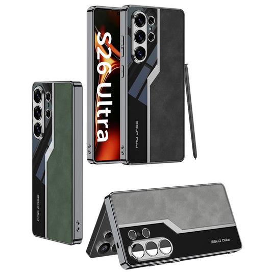 Advanced Glossy Shockproof Electroplated Frosted PU Leather Phone Case For Samsung S26