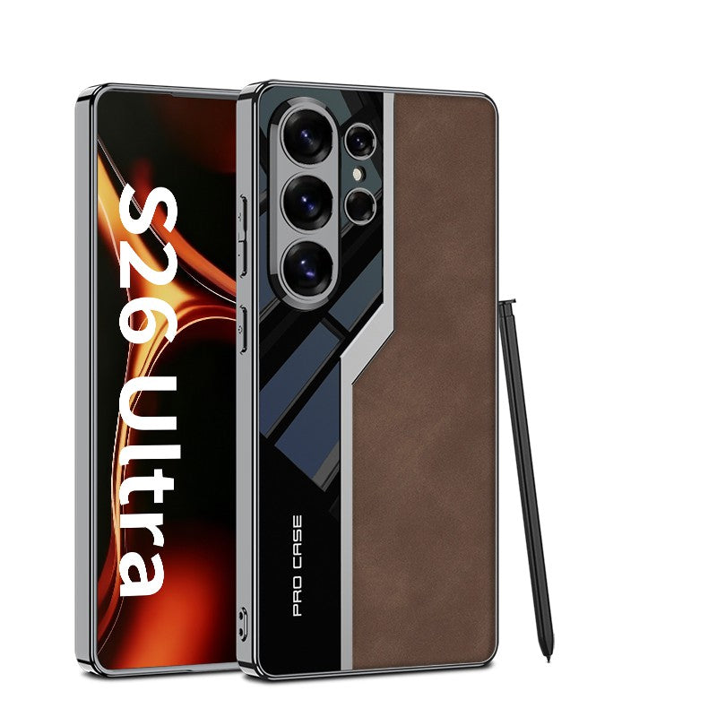 Advanced Glossy Shockproof Electroplated Frosted PU Leather Phone Case For Samsung S26