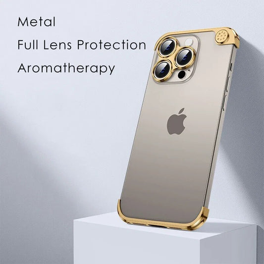 Aluminum Alloy Corner Pads Phone Case With Aromatherapy Metal Lens For iPhone