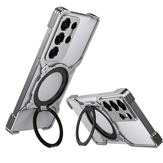 Aluminum Alloy Frameless Heat Dissipation Magsafe Phone Case With Built-in Rotation Magnetic Holder For Samsung Galaxy S24 S25