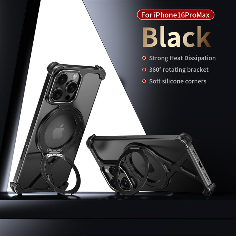 Aluminum Alloy Metal Magsafe Phone Case With 360° Rotation Holder For iPhone