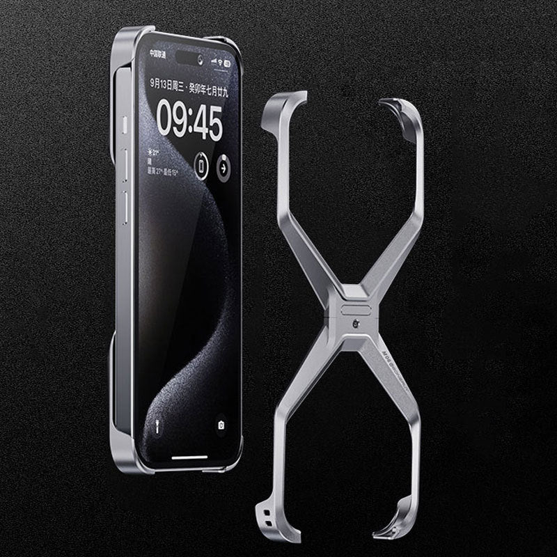 Aluminum Alloy Rimless  Metal X Type Removable Heat Dissipation Phone Case For iPhone