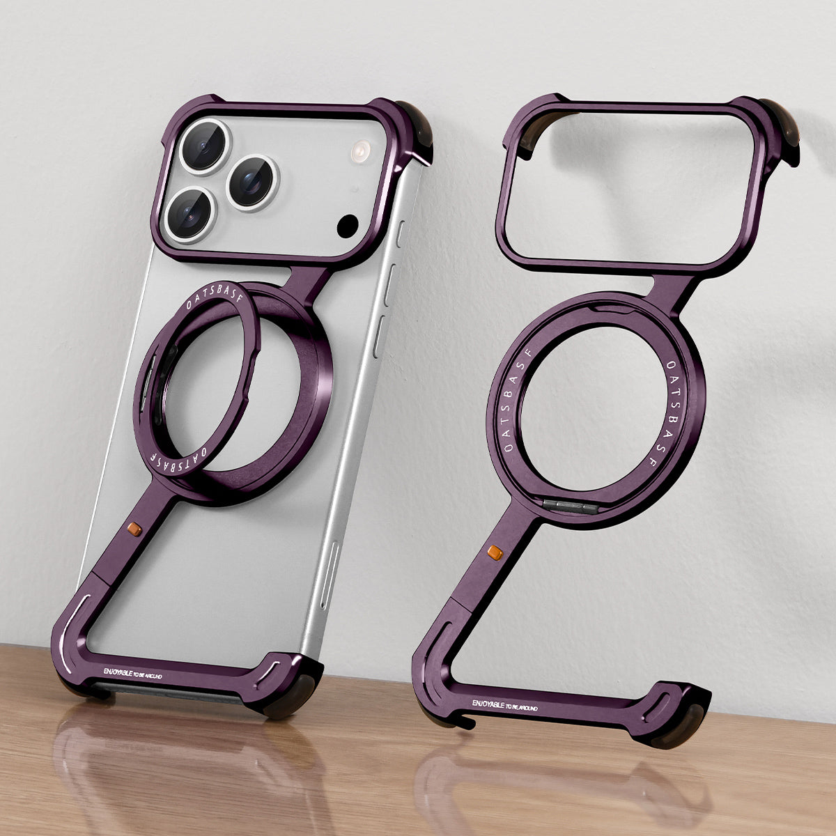 Z Type Aluminum Frameless Metal Phone Case With 360°Rotation Ring Holder Magnetic Kickstand For iPhone