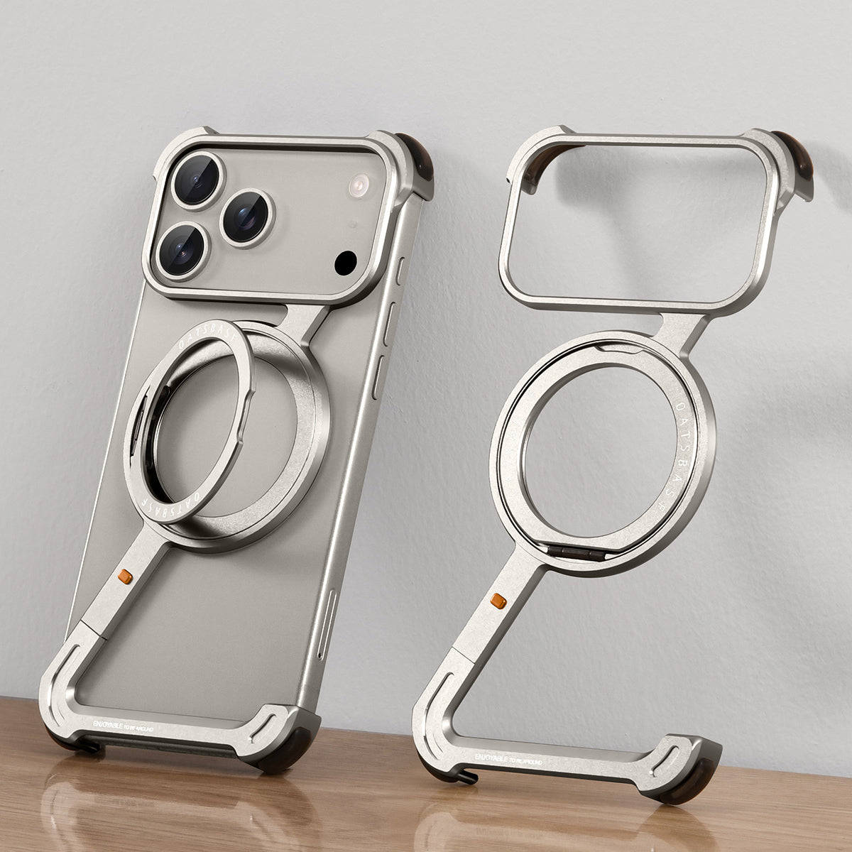Z Type Aluminum Frameless Metal Phone Case With 360°Rotation Ring Holder Magnetic Kickstand For iPhone