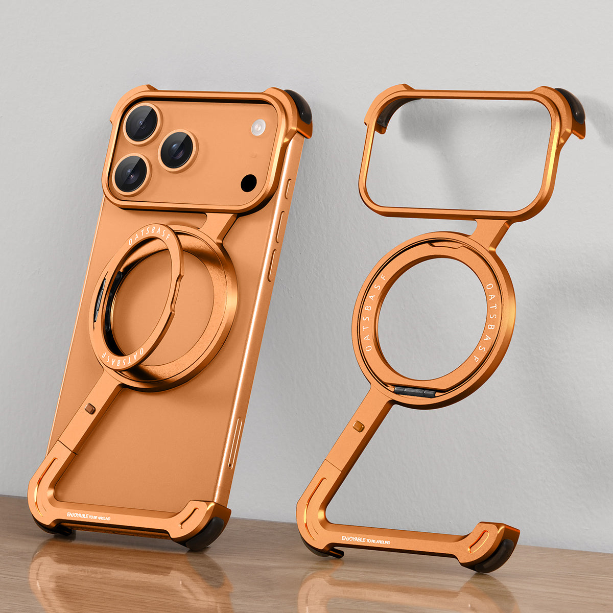 Z Type Aluminum Frameless Metal Phone Case With 360°Rotation Ring Holder Magnetic Kickstand For iPhone