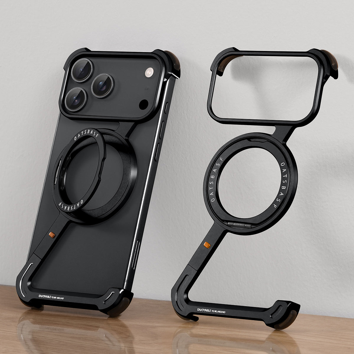 Z Type Aluminum Frameless Metal Phone Case With 360°Rotation Ring Holder Magnetic Kickstand For iPhone