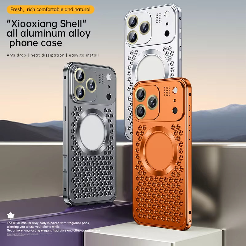 Aromatherapy Aluminum Alloy Metal Camera Protector Cover with Magnetic Phone Case For iPhone