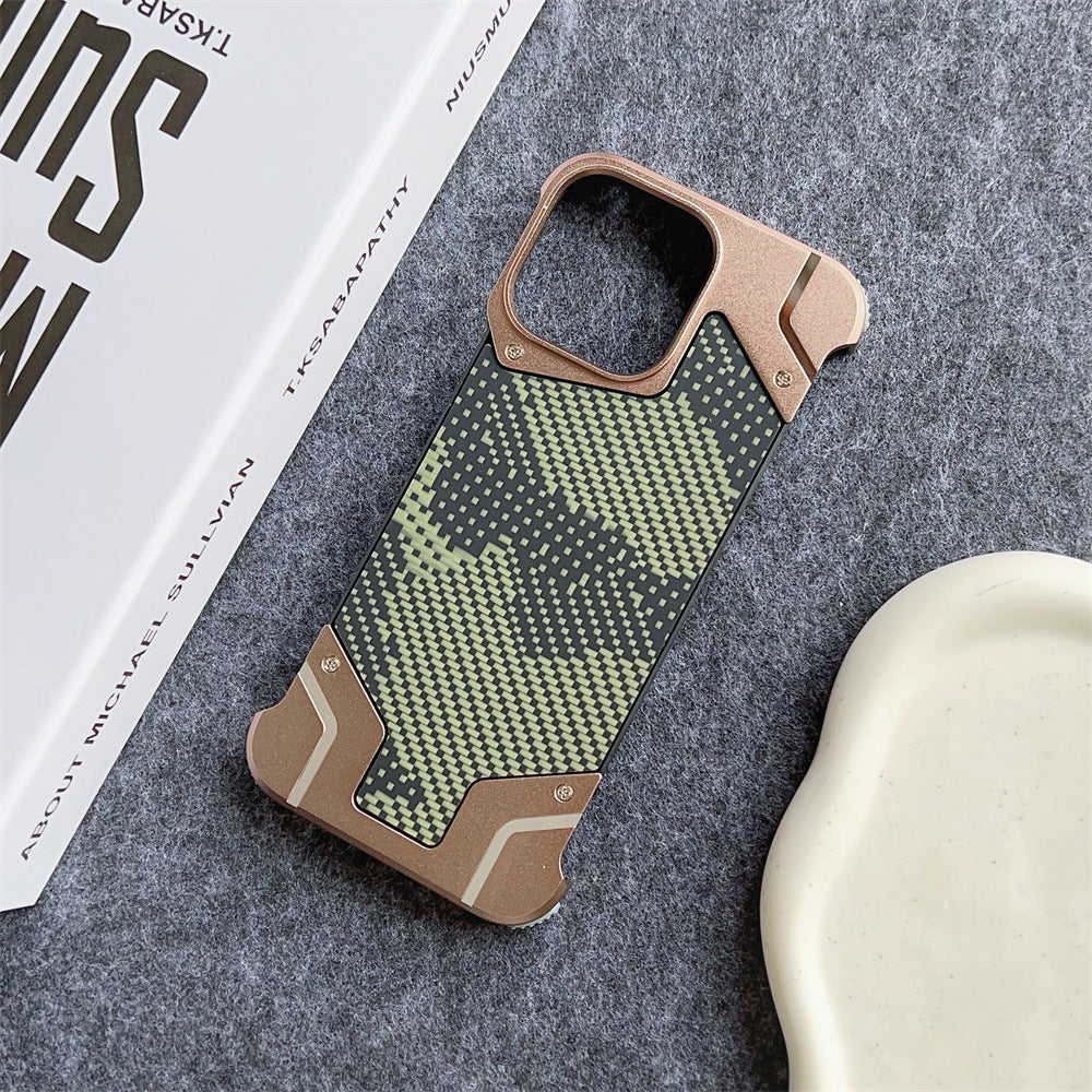 Camouflage Texture Pattern Frameless Aluminum Metal Carbon Fiber Phone Case For iPhone